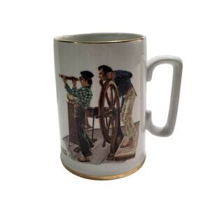 NORMAN ROCKWELL 1985 River Pilot Coffee Cup Mug Mississippi Nautical Japan